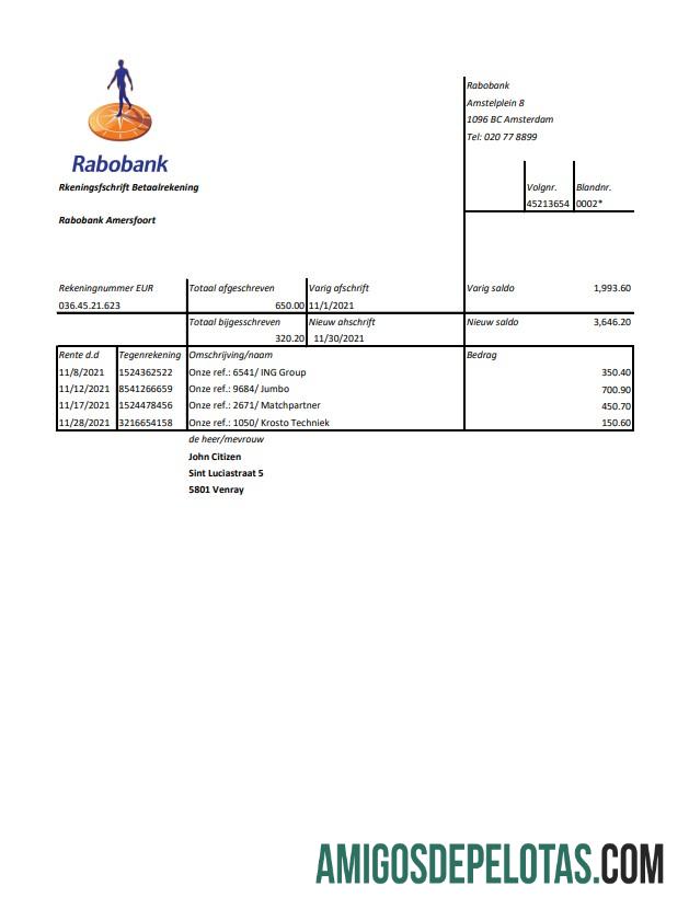 Exemplo de PDF do Rabobank Excel da Holanda